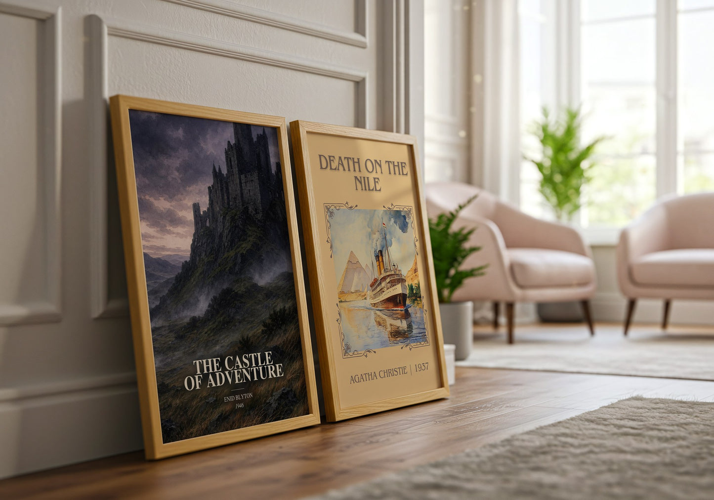 The Castle Of Adventure watercolour print framed by window – literary home decor