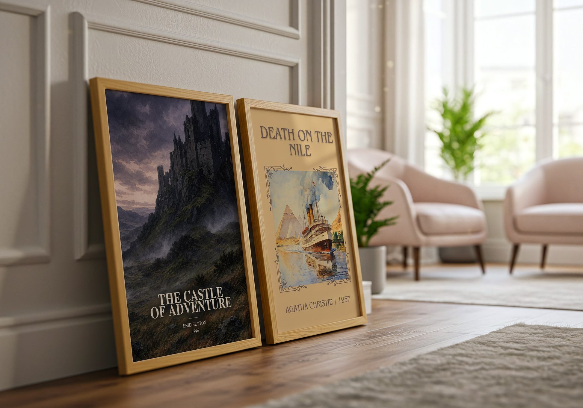 The Castle Of Adventure watercolour print framed by window – literary home decor