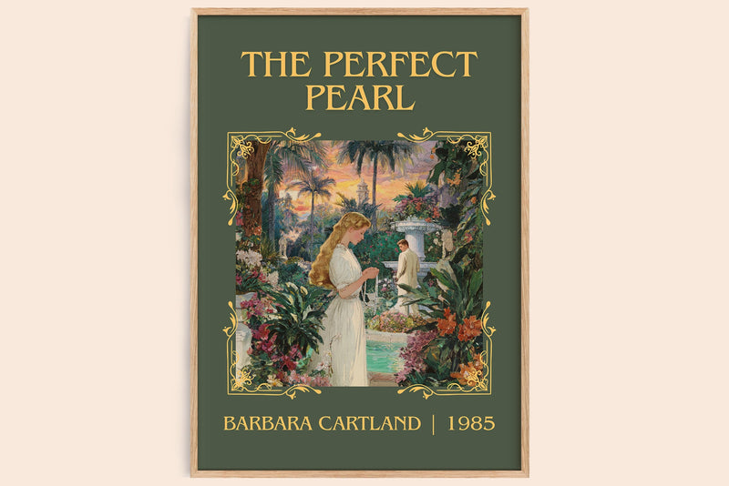 The Perfect Pearl classic book art book poster by Barbara Cartland – framed literary art print