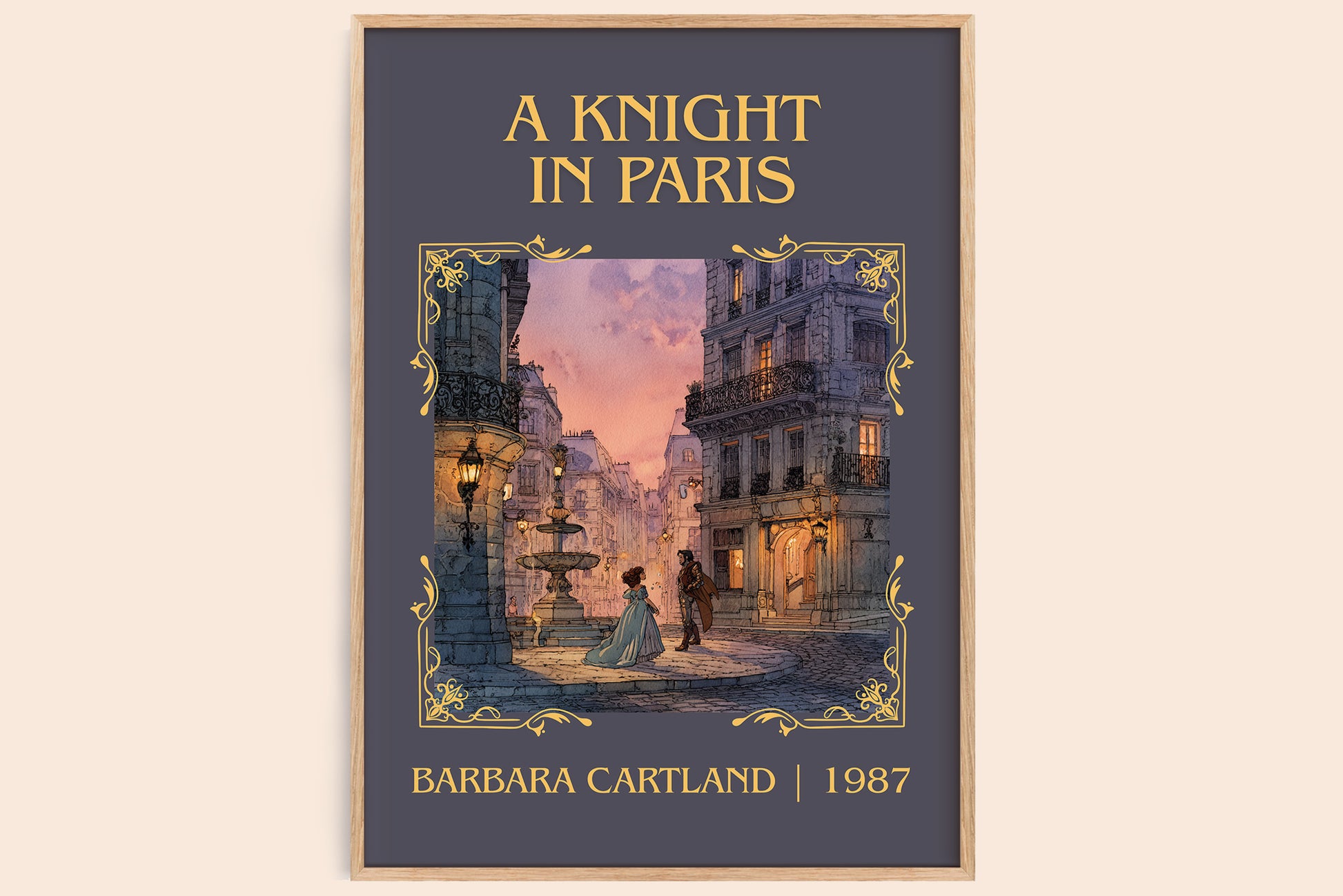 A Knight in Paris classic book art book poster by Barbara Cartland – framed literary art print