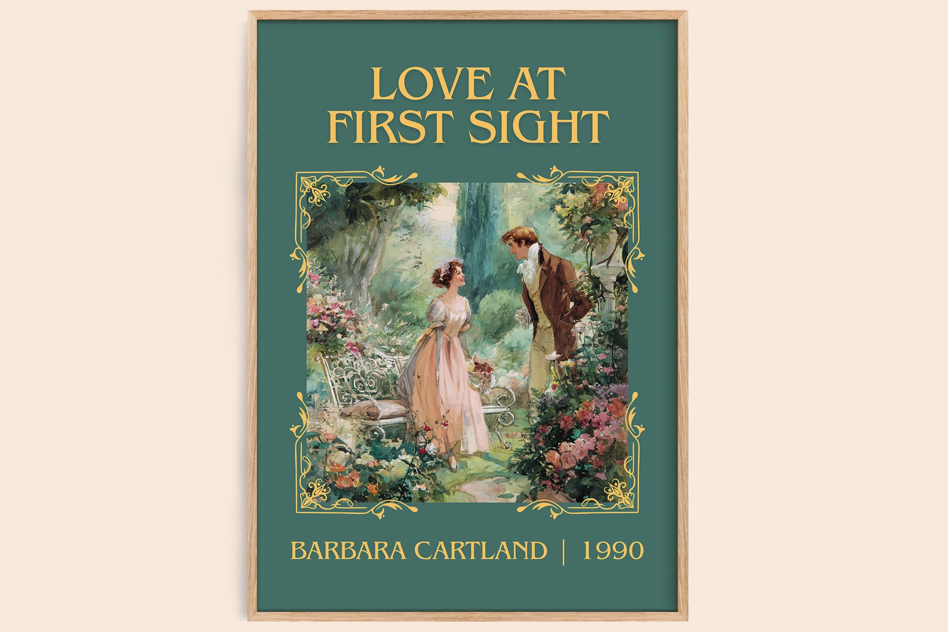 Love at First Sight classic book art book poster by Barbara Cartland – framed literary art print
