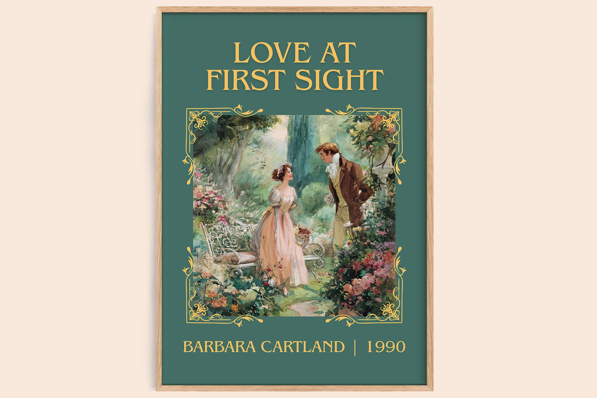 Love at First Sight classic book art book poster by Barbara Cartland – framed literary art print