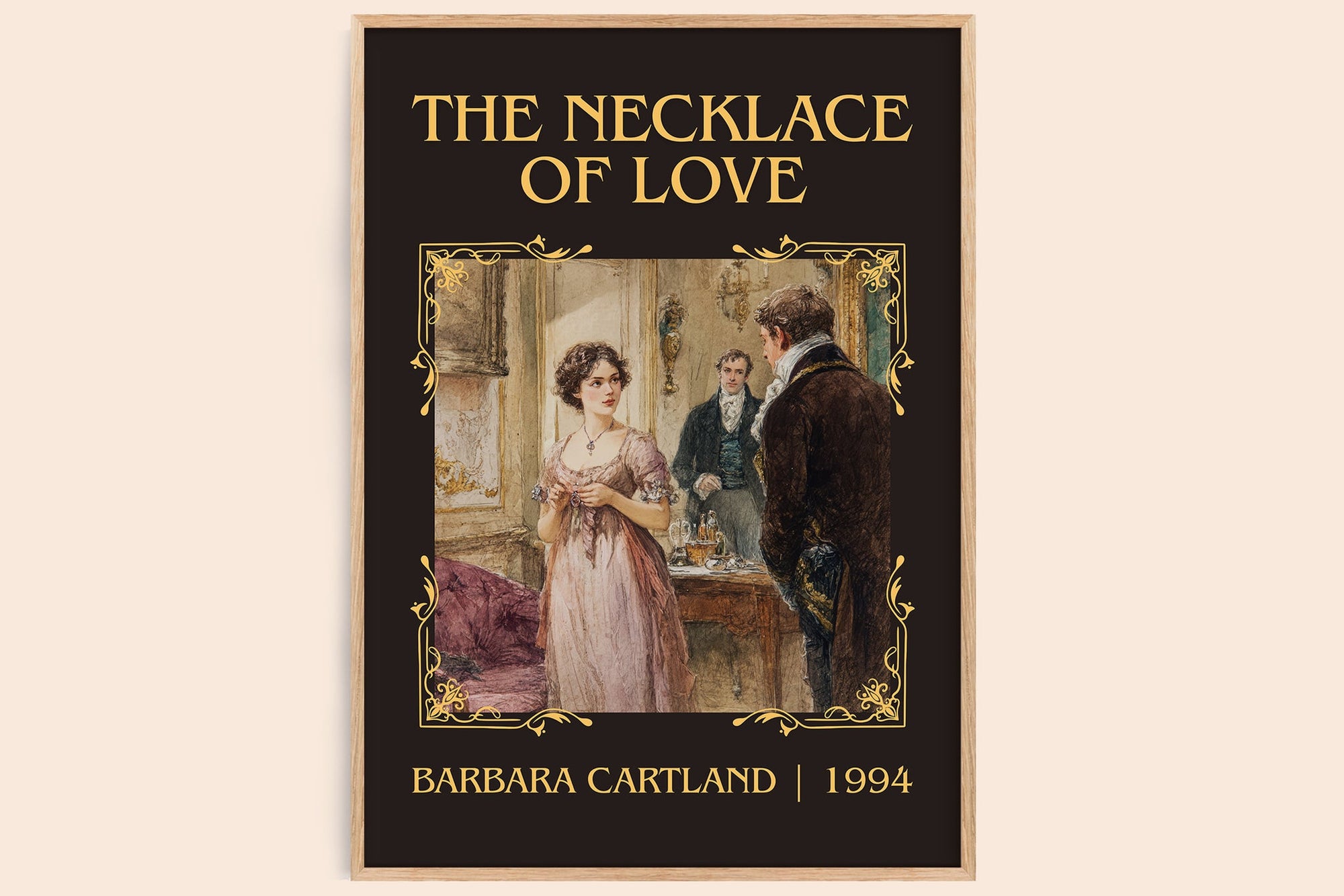 The Necklace of Love classic book art book poster by Barbara Cartland – framed literary art print