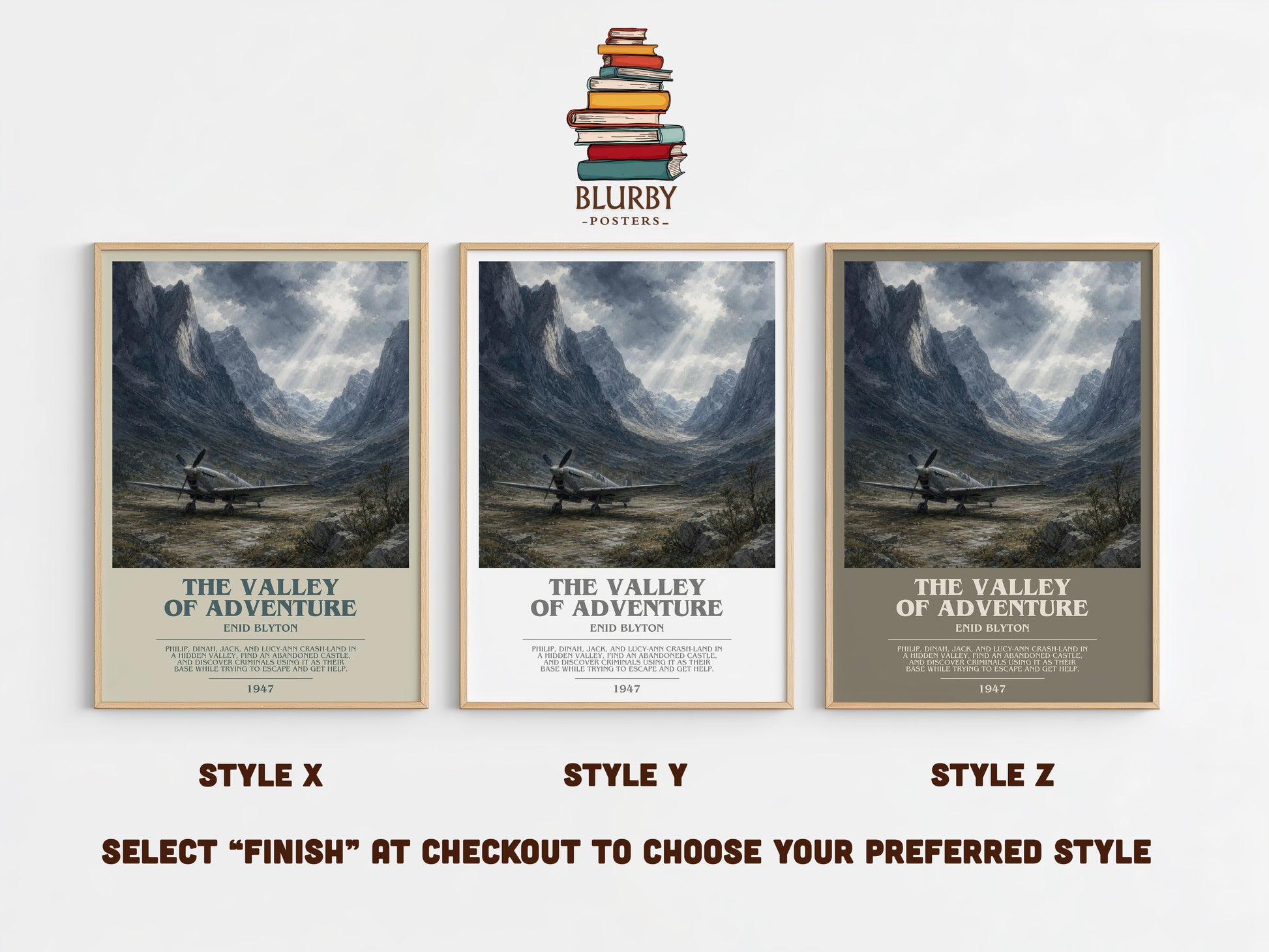 The Valley Of Adventure bookish print in frame leaning in hallway – childrens wall art