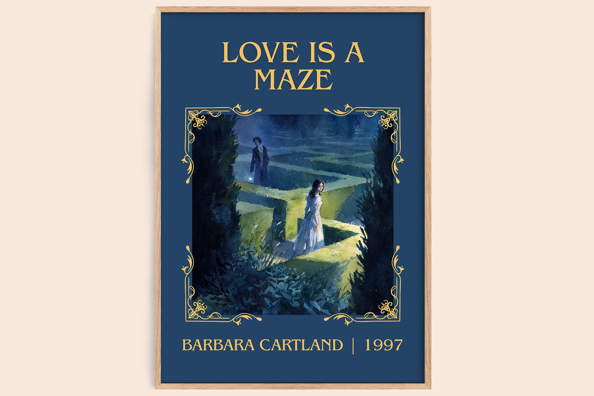 Love Is a Maze classic book art book poster by Barbara Cartland. – framed literary art print