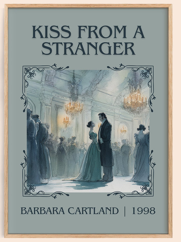 Kiss from a Stranger classic book art print in frame leaning in hallway – romance wall art