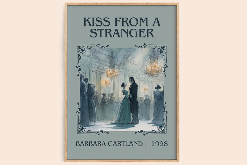 Kiss from a Stranger classic book art print in frame leaning in hallway – romance wall art
