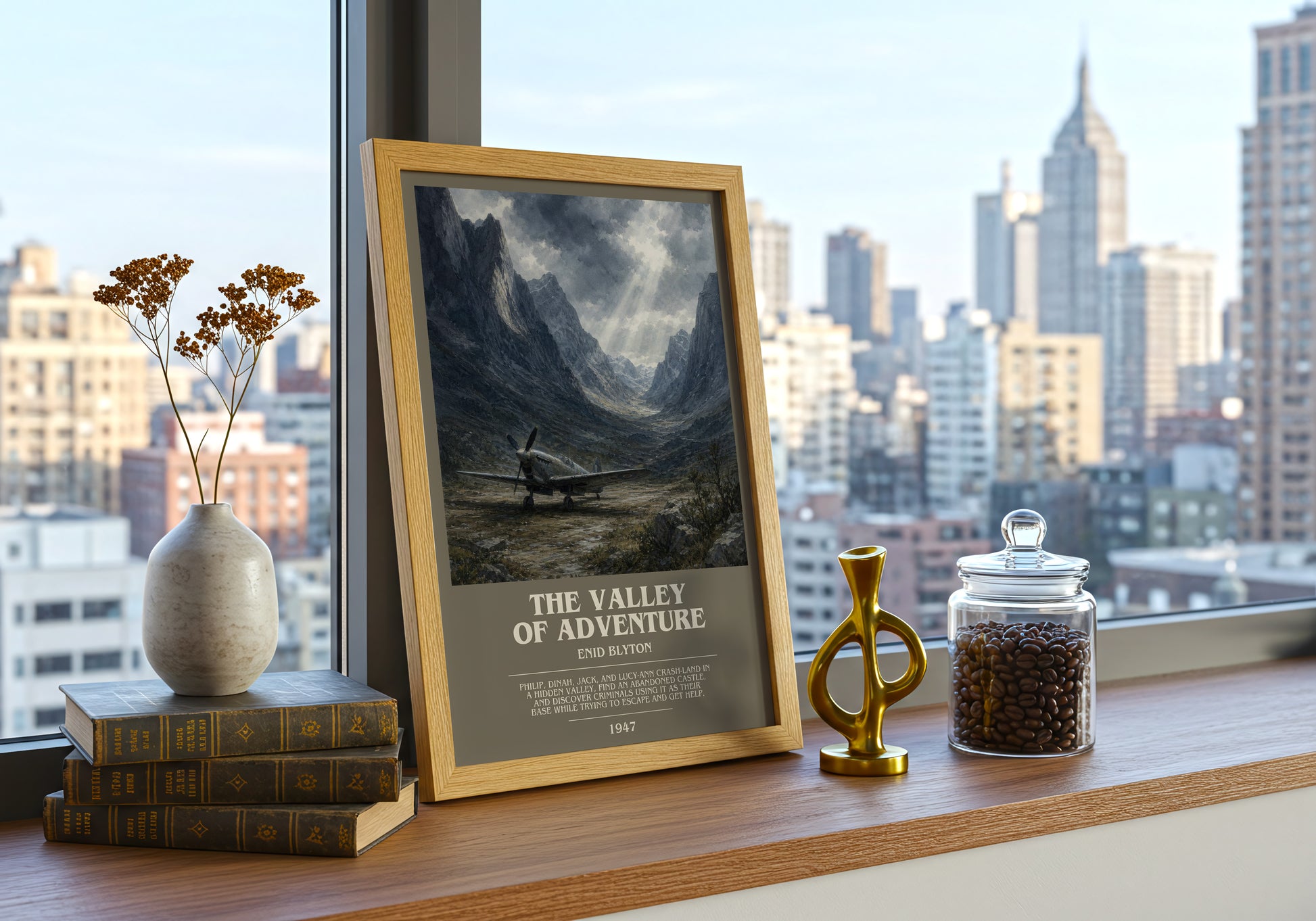 The Valley Of Adventure bookish print framed by window – literary home decor