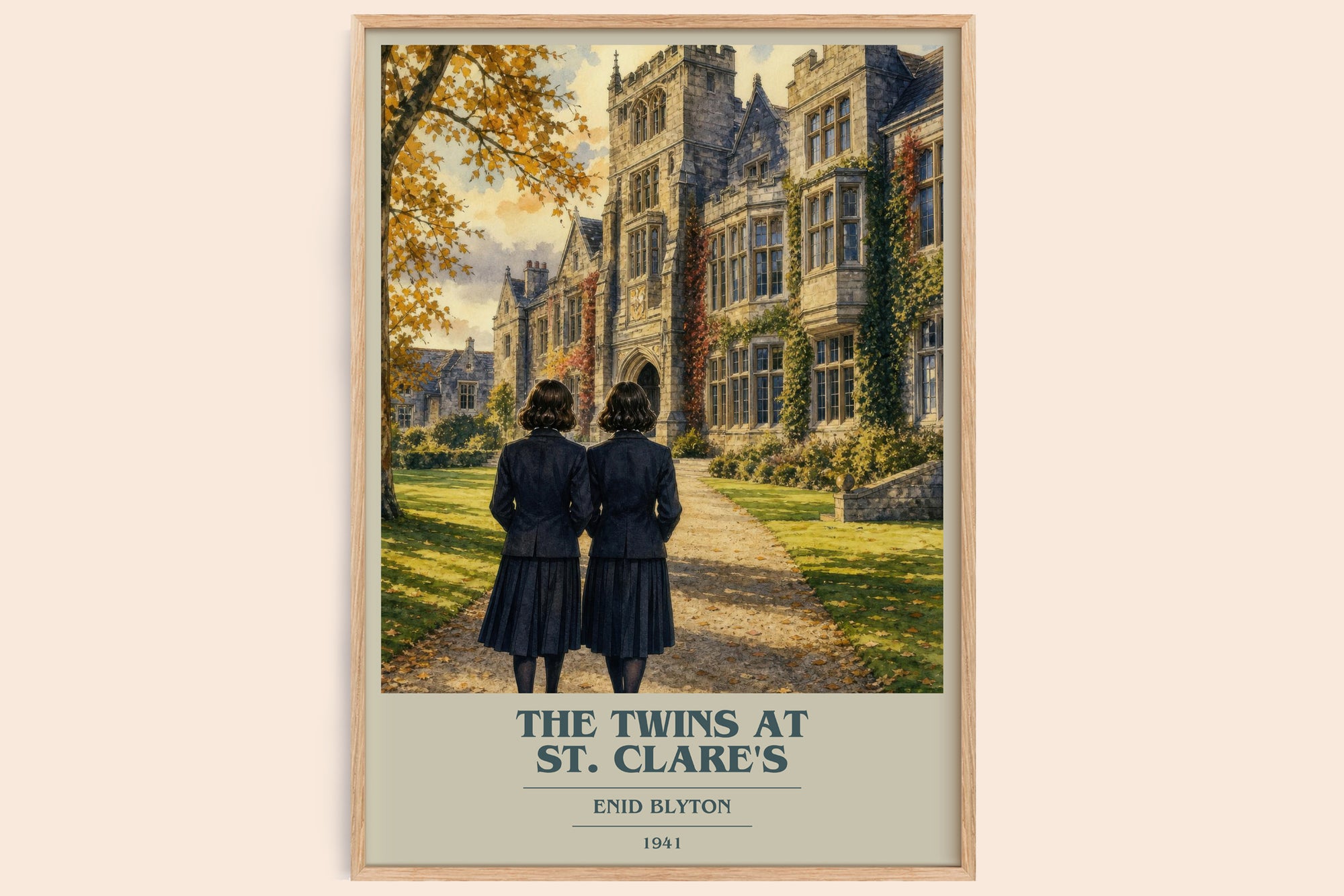 The Twins At St. Clare'S book cover book poster by Enid Blyton – framed literary art print