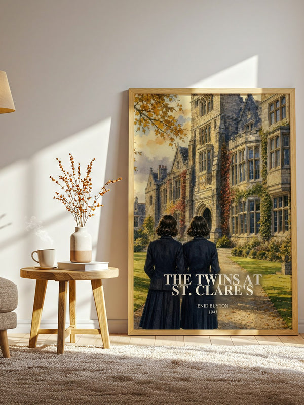 The Twins At St. Clare'S watercolour print in frame leaning in hallway – childrens wall art