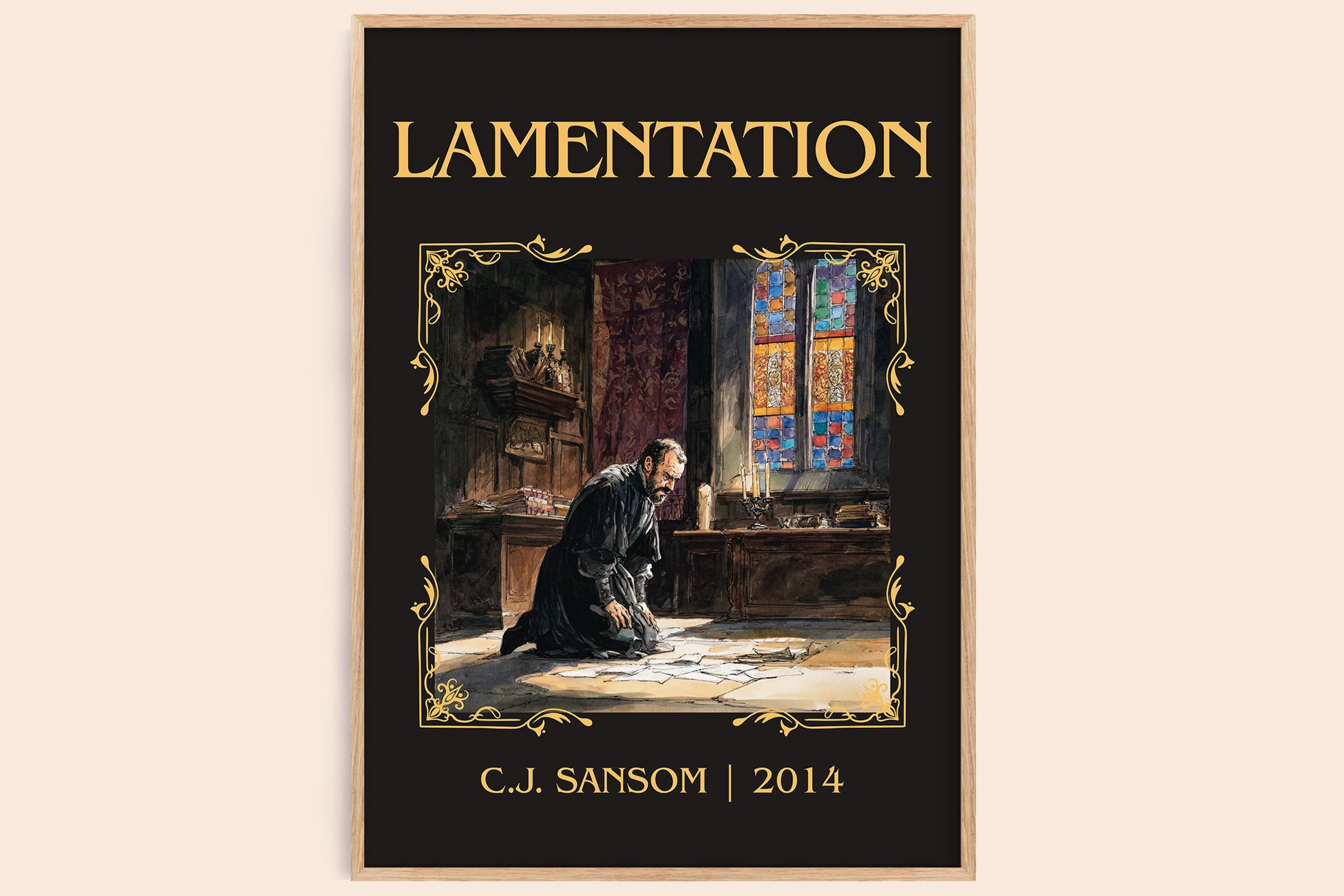 Lamentation classic book art print in frame leaning in hallway – historical fiction wall art