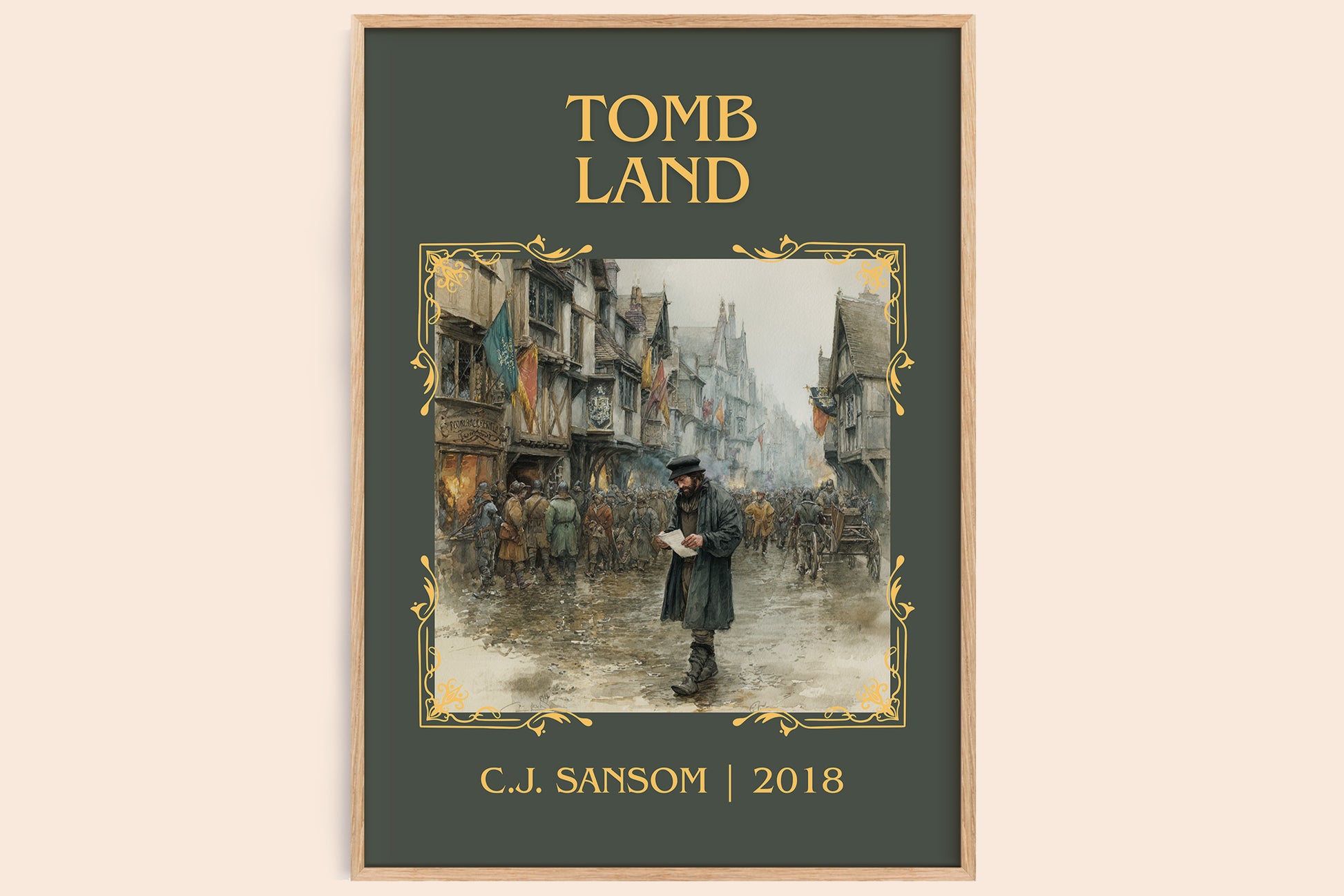 Tombland classic book art print in frame leaning in hallway – historical fiction wall art