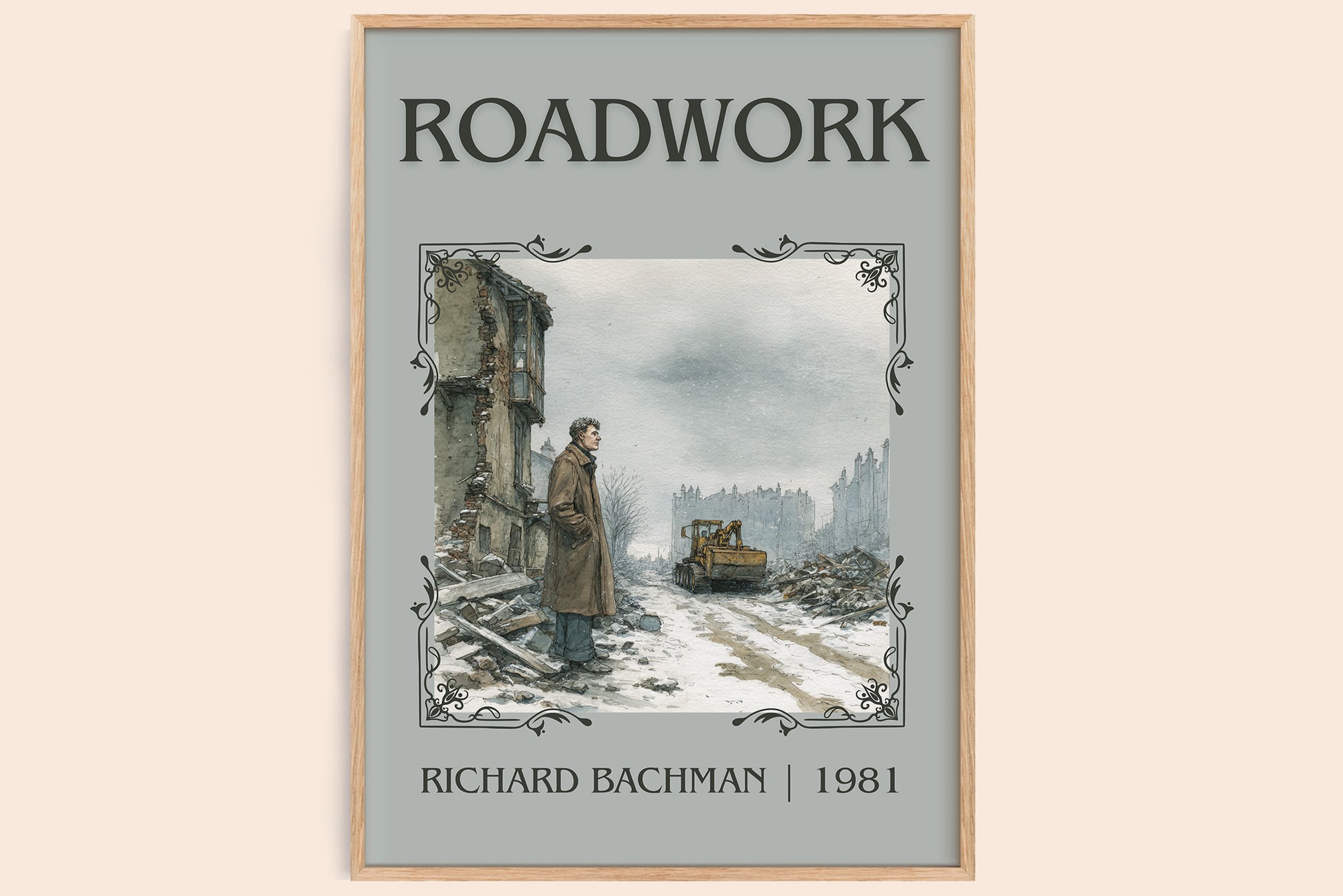 Roadwork classic book art book poster by Richard Bachman – framed literary art print
