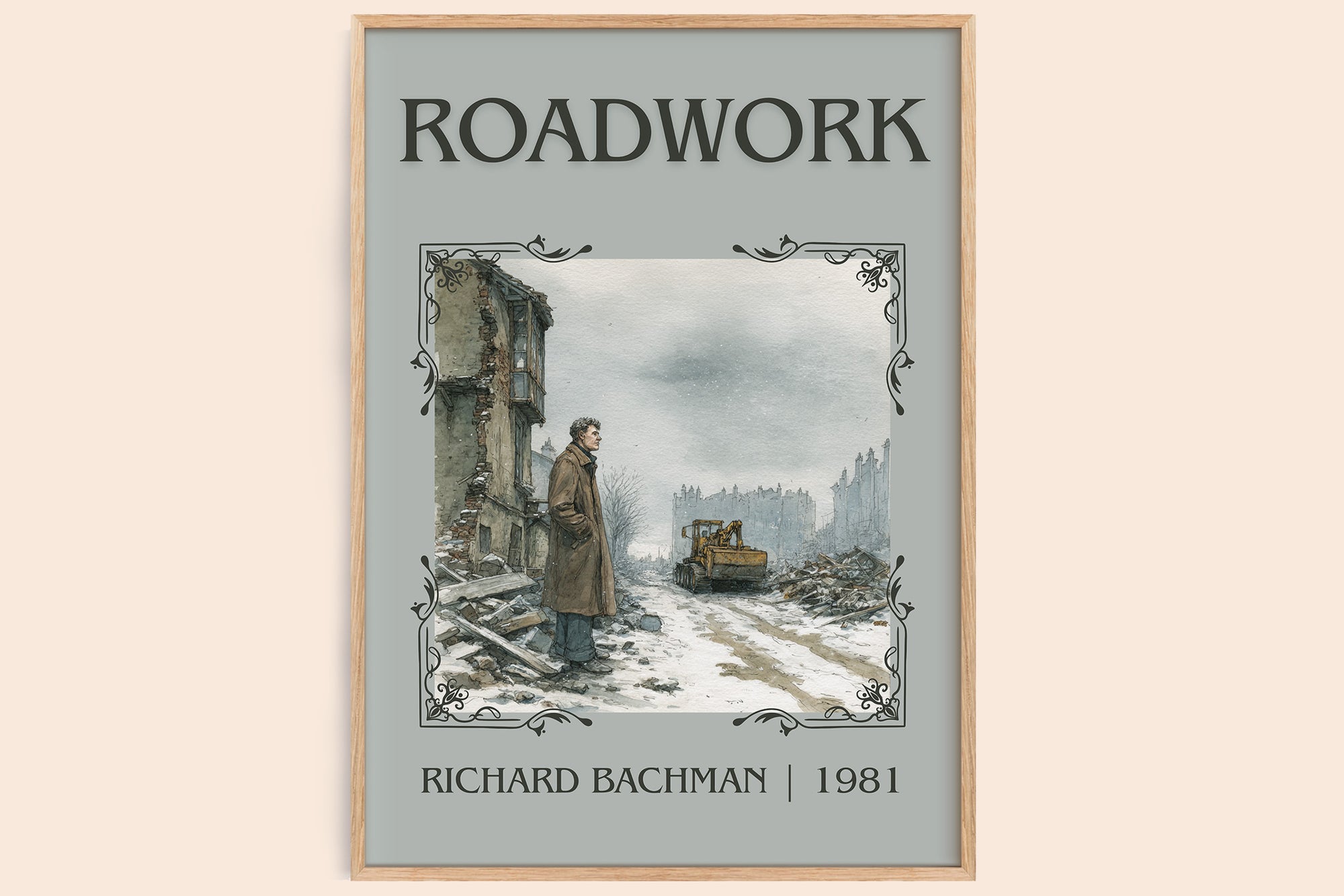 Roadwork classic book art book poster by Richard Bachman – framed literary art print