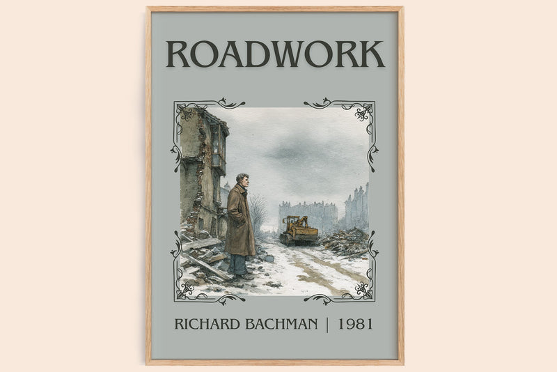 Roadwork classic book art book poster by Richard Bachman – framed literary art print