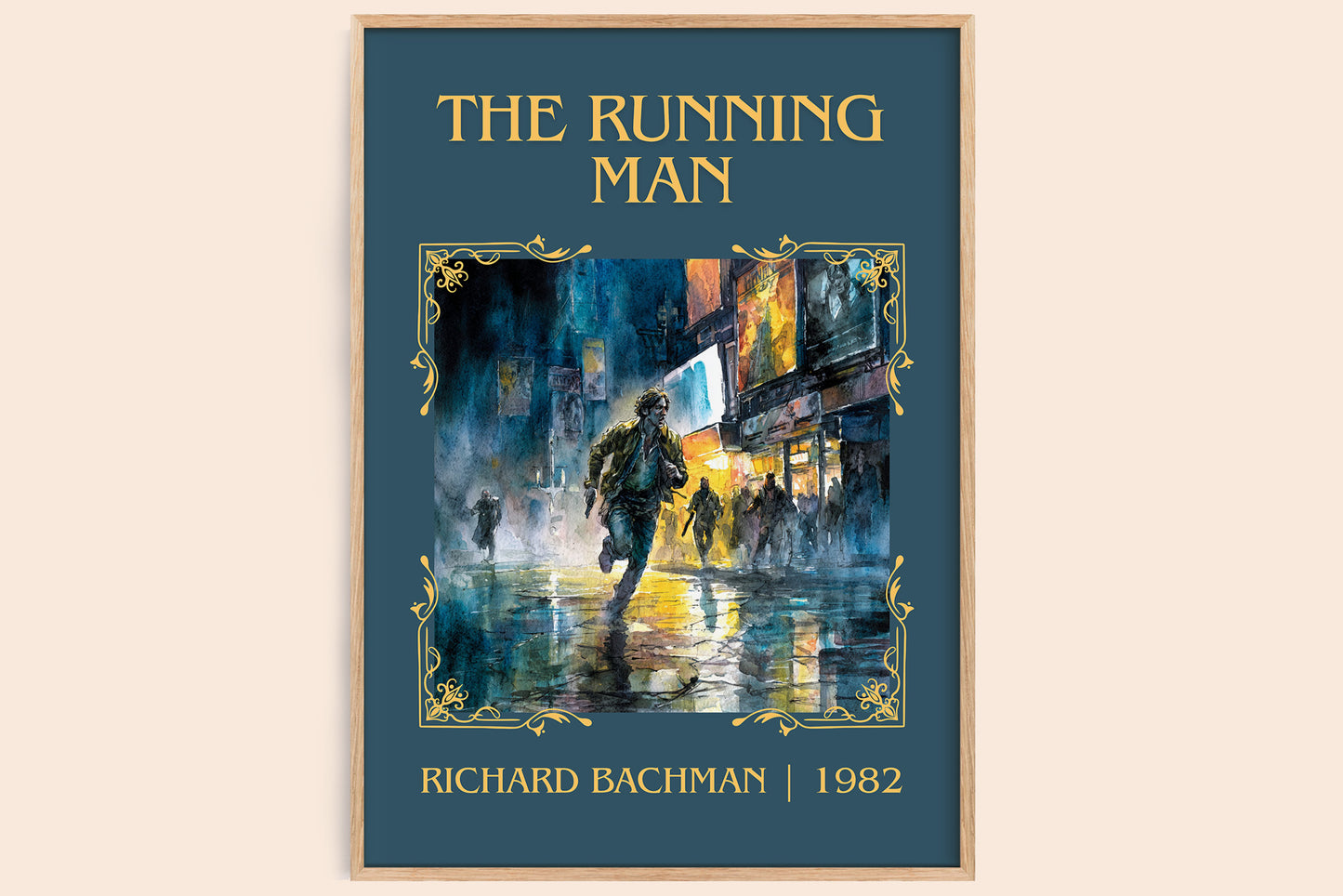 The Running Man classic book art book poster by Richard Bachman – framed literary art print