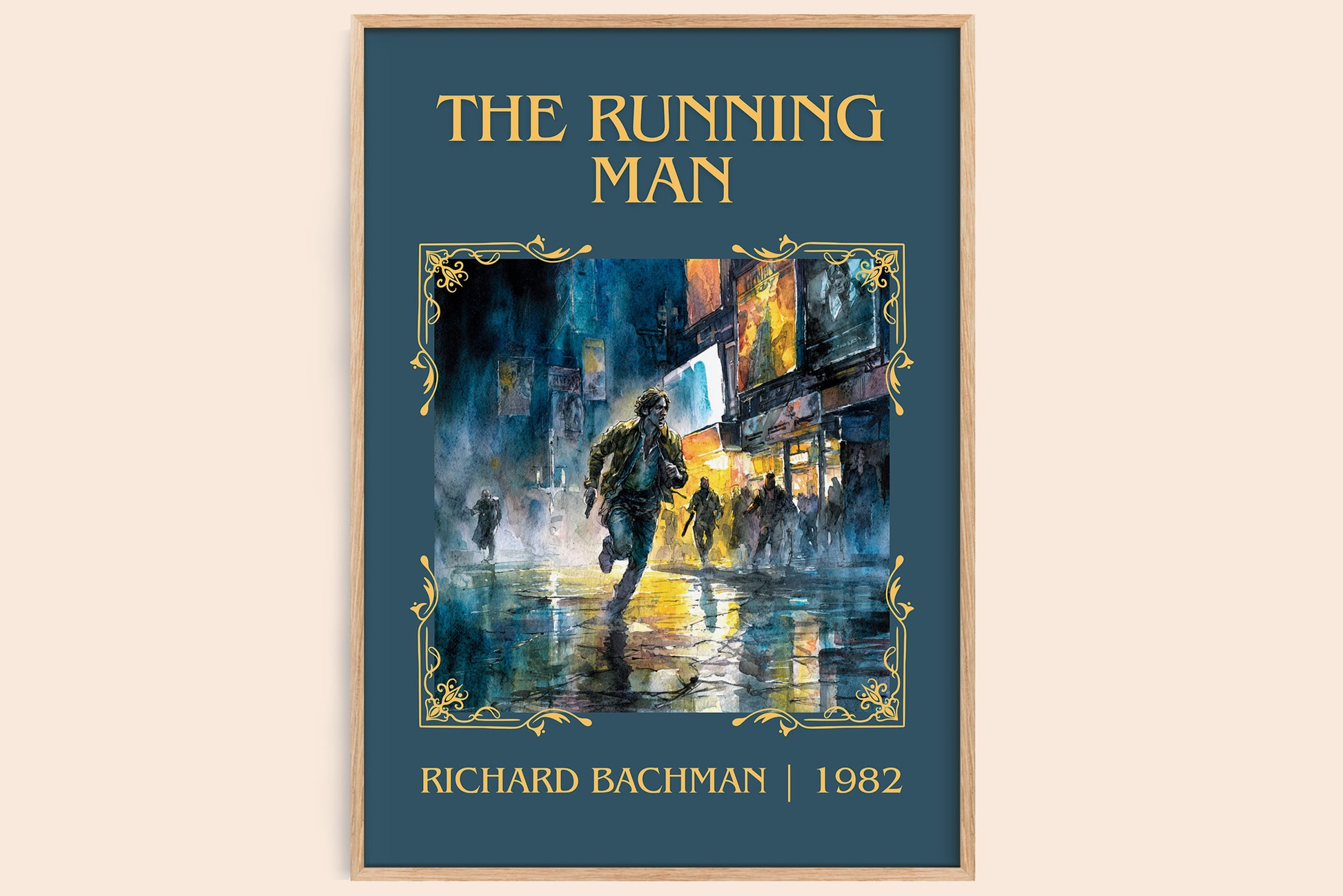 The Running Man classic book art book poster by Richard Bachman – framed literary art print