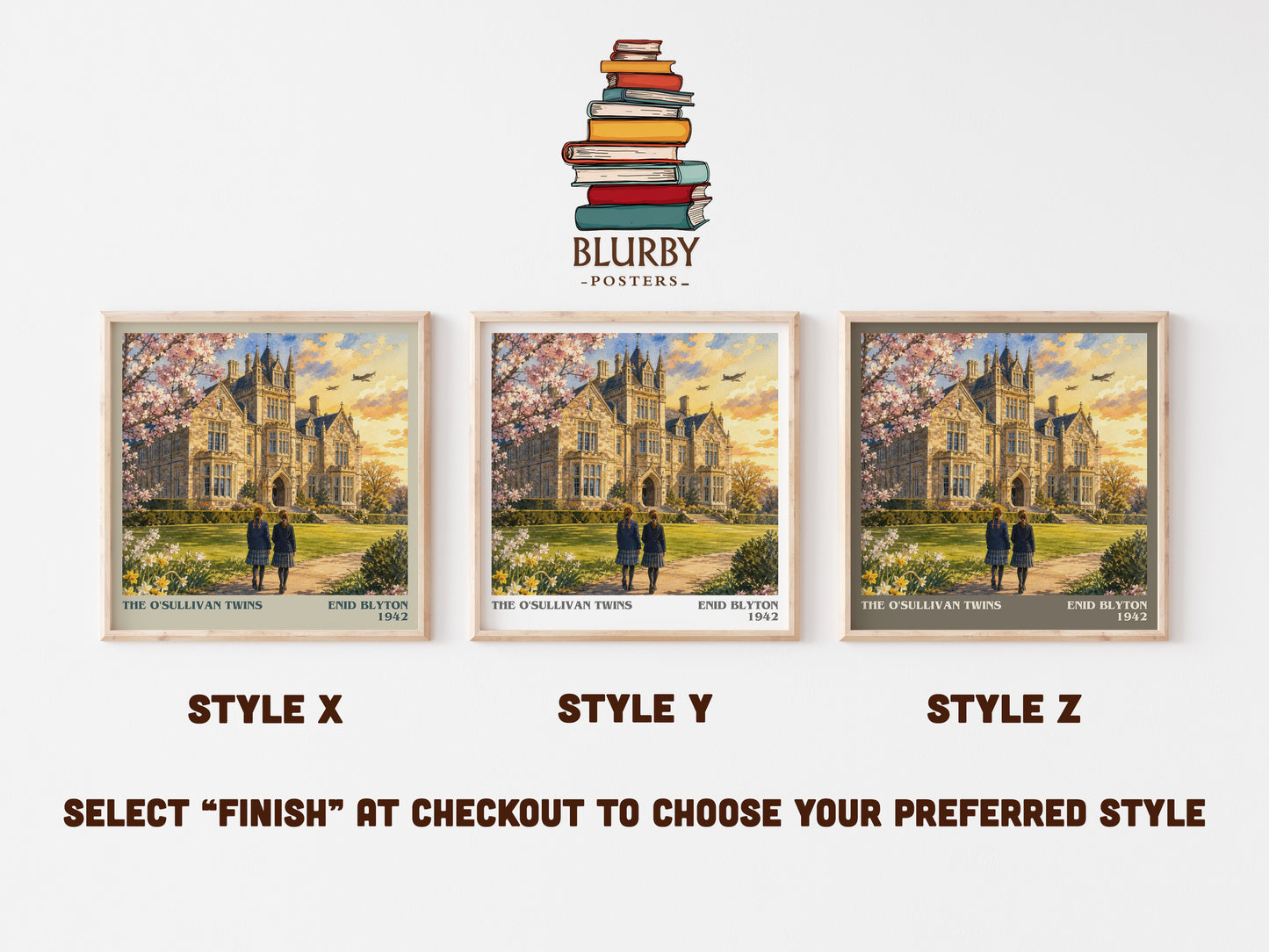 The O'Sullivan Twins literary print in frame leaning in hallway – childrens wall art