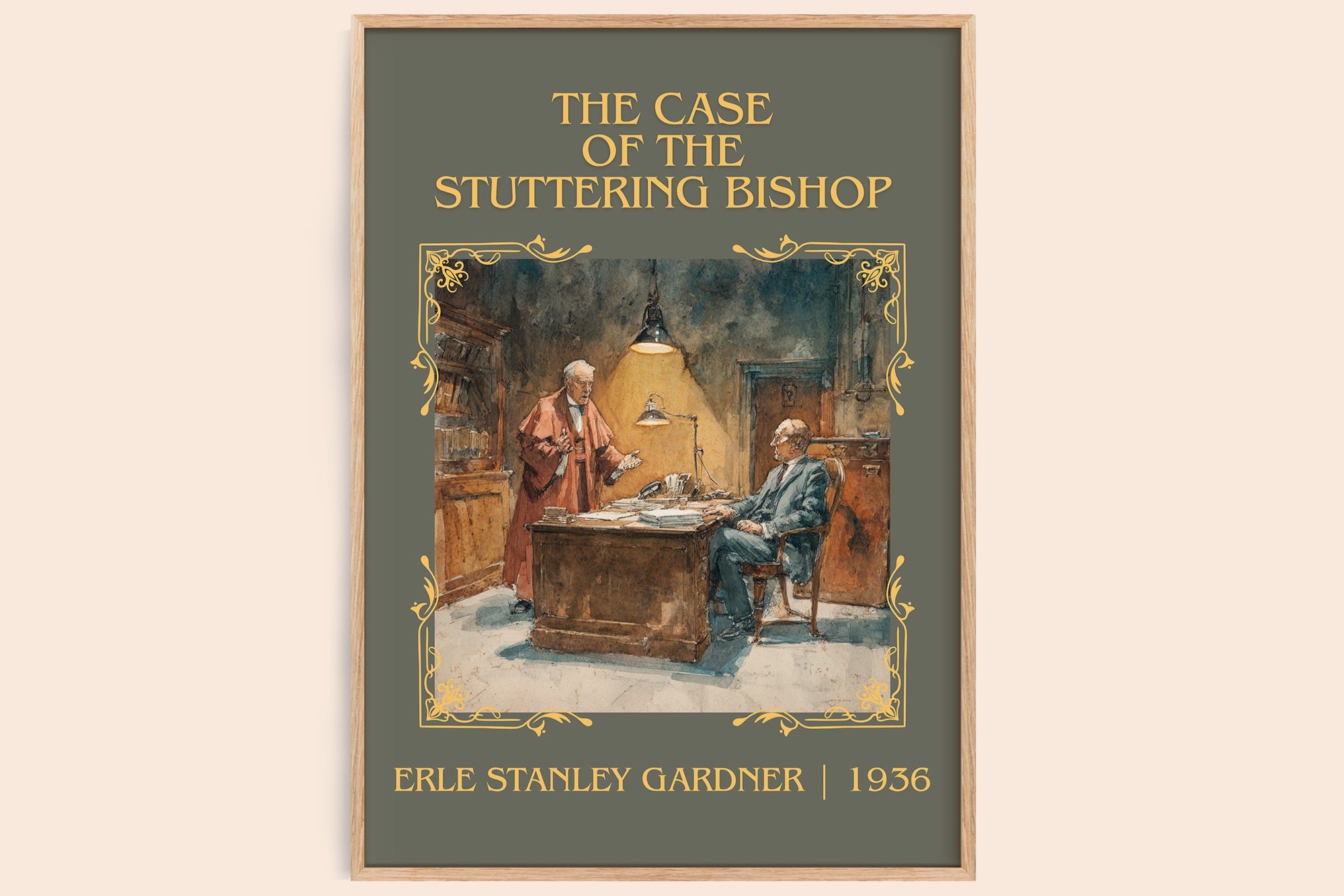 The Case of the Stuttering Bishop classic book art book poster by Erle Stanley Gardner – framed literary art print