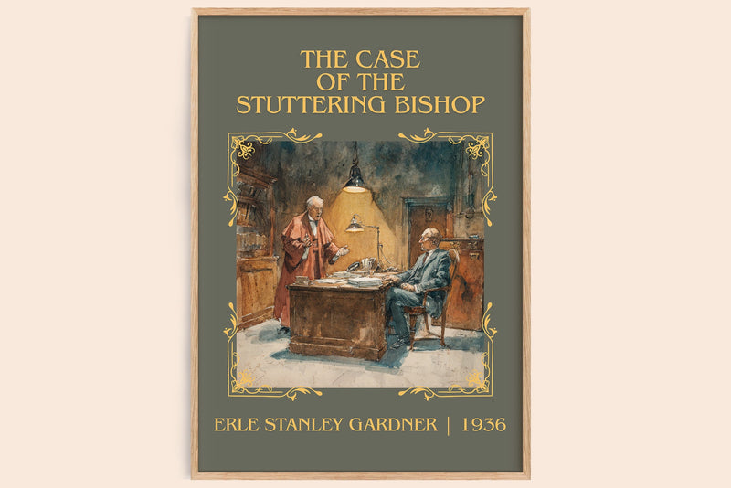 The Case of the Stuttering Bishop classic book art book poster by Erle Stanley Gardner – framed literary art print
