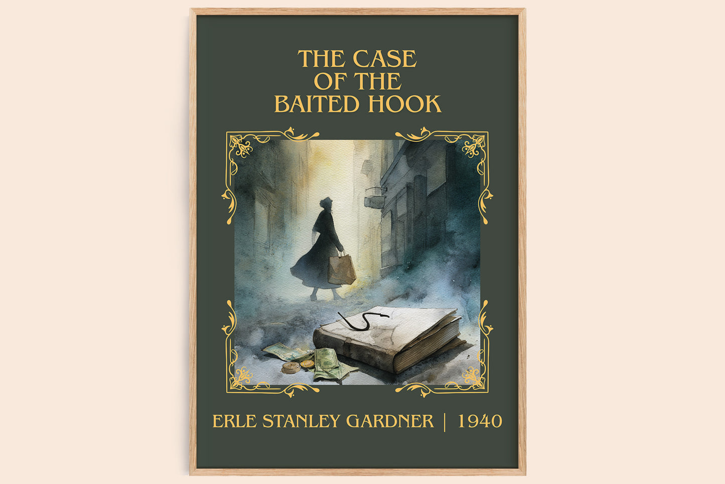 The Case of the Baited Hook classic book art book poster by Erle Stanley Gardner – framed literary art print
