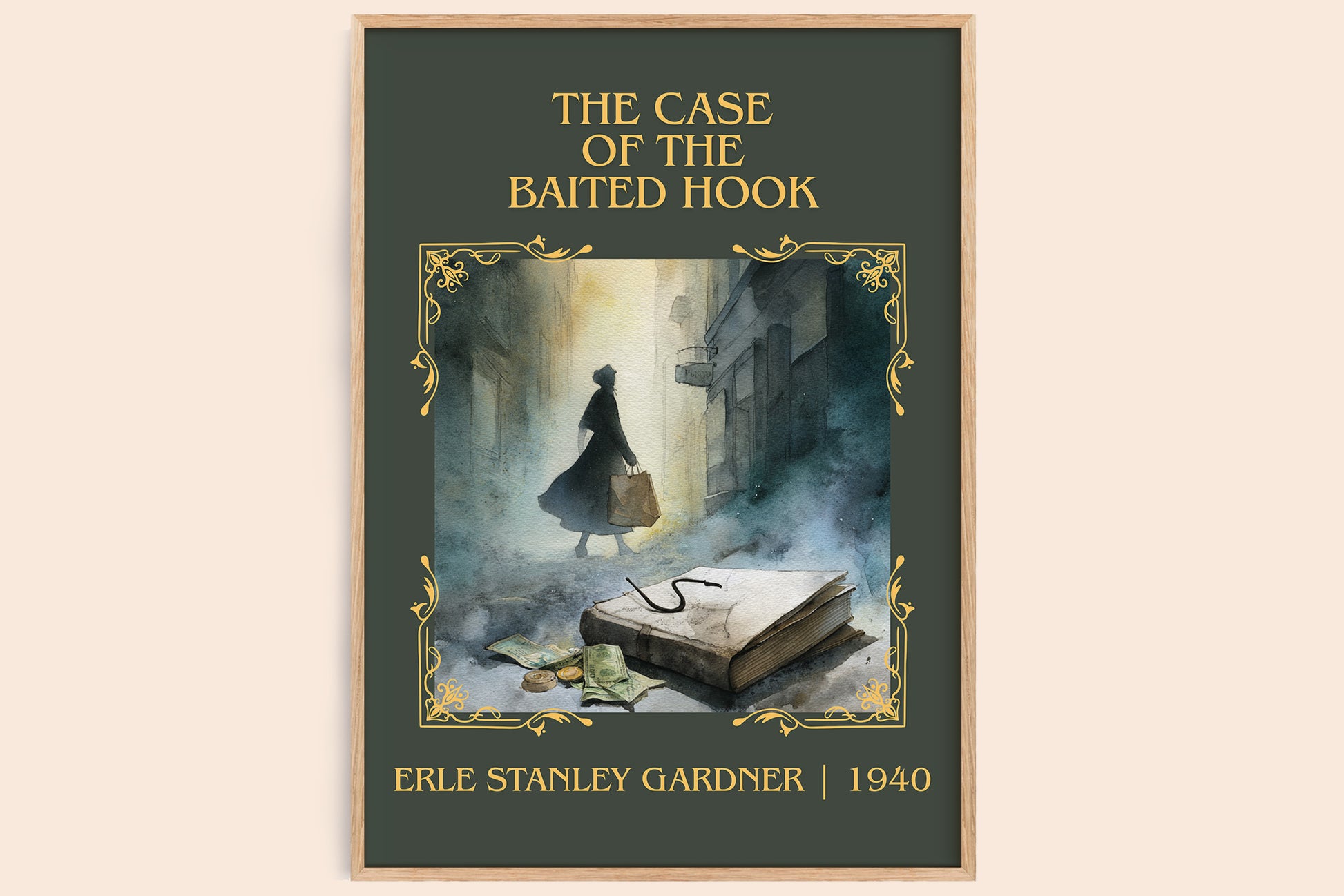 The Case of the Baited Hook classic book art book poster by Erle Stanley Gardner – framed literary art print
