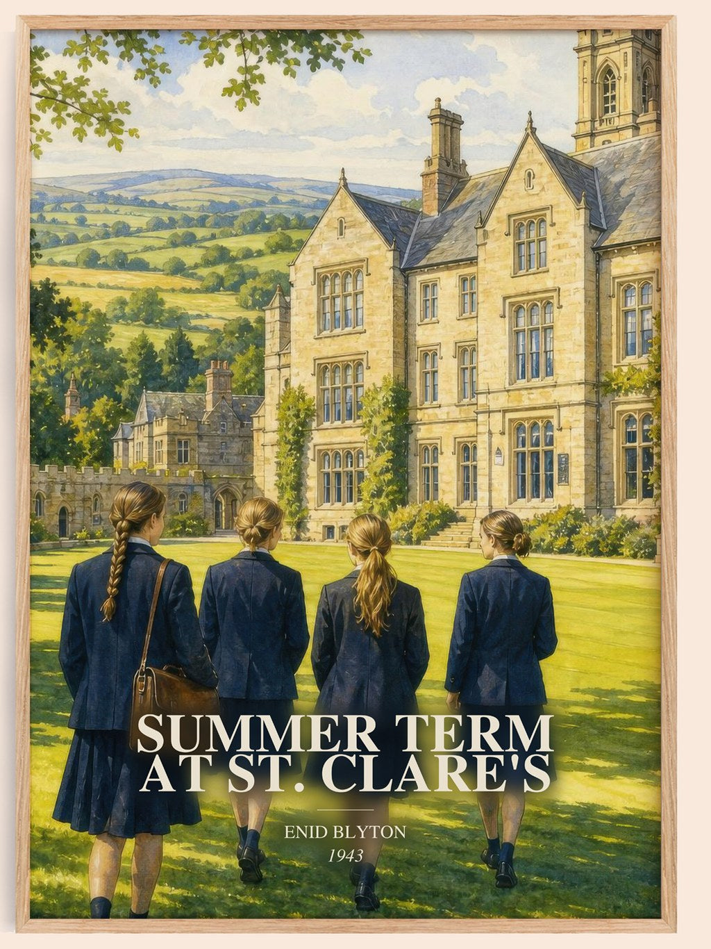 Summer Term At St. Clare'S watercolour book poster by Enid Blyton – framed literary art print