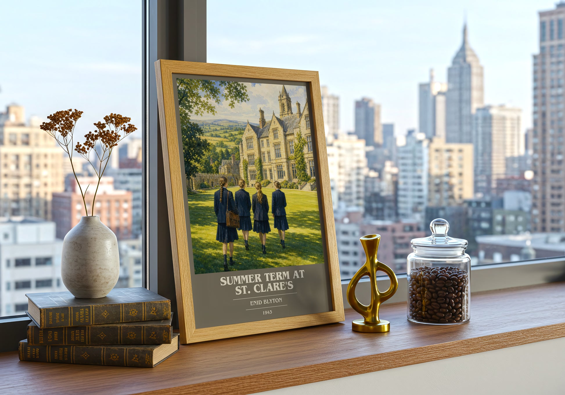 Summer Term At St. Clare'S book cover print framed by window – literary home decor