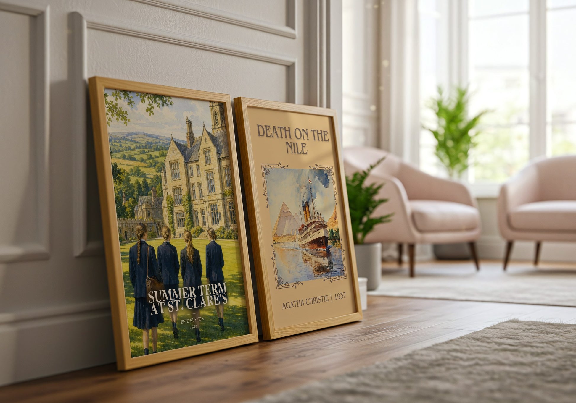 Summer Term At St. Clare'S watercolour print framed by window – literary home decor