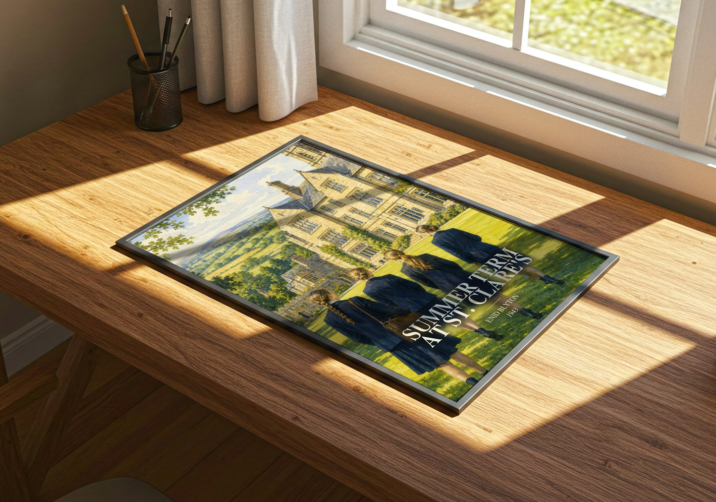 Summer Term At St. Clare'S watercolour book poster framed on wall – childrens wall art