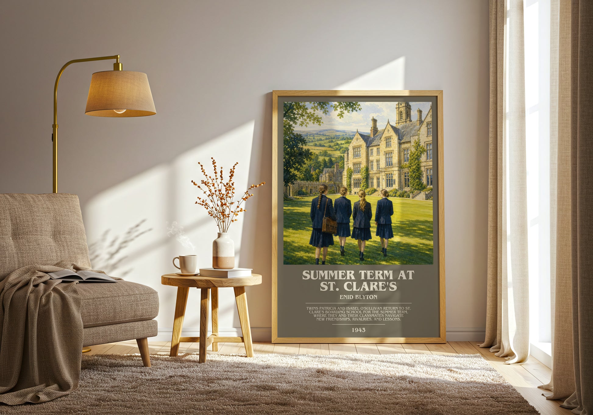 Summer Term At St. Clare'S bookish print on bookshelf – Enid Blyton fan gift