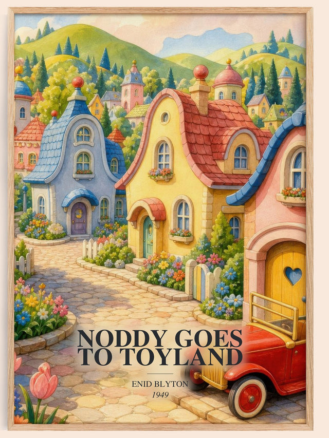 Noddy Goes To Toyland Book Watercolour Illustration by Enid Blyton