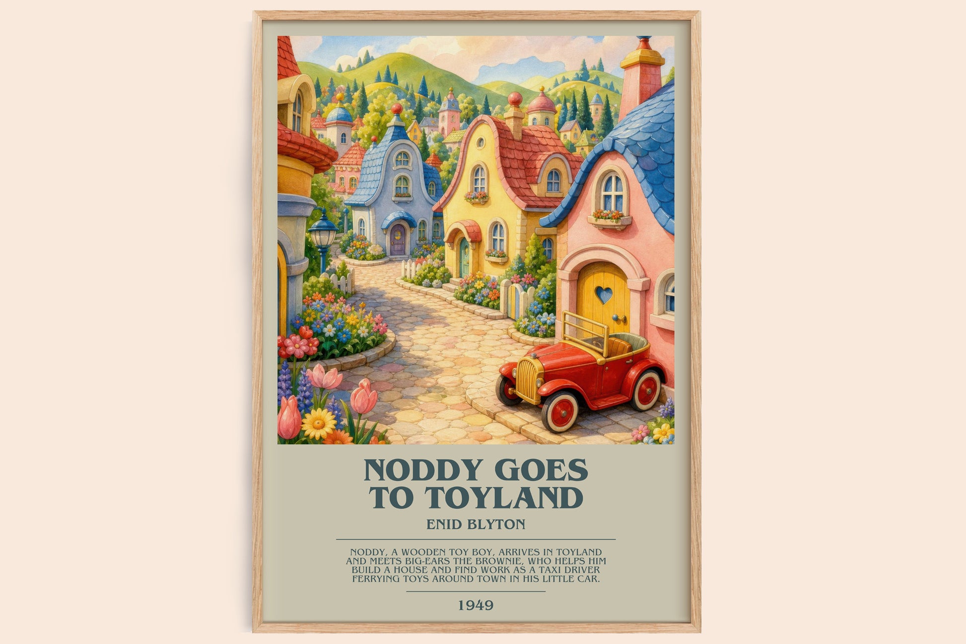 Noddy Goes To Toyland bookish book poster by Enid Blyton – framed literary art print