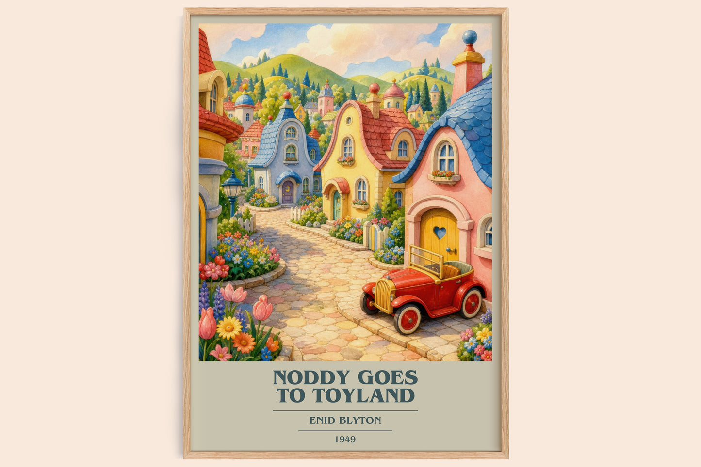 Noddy Goes To Toyland book cover book poster by Enid Blyton – framed literary art print