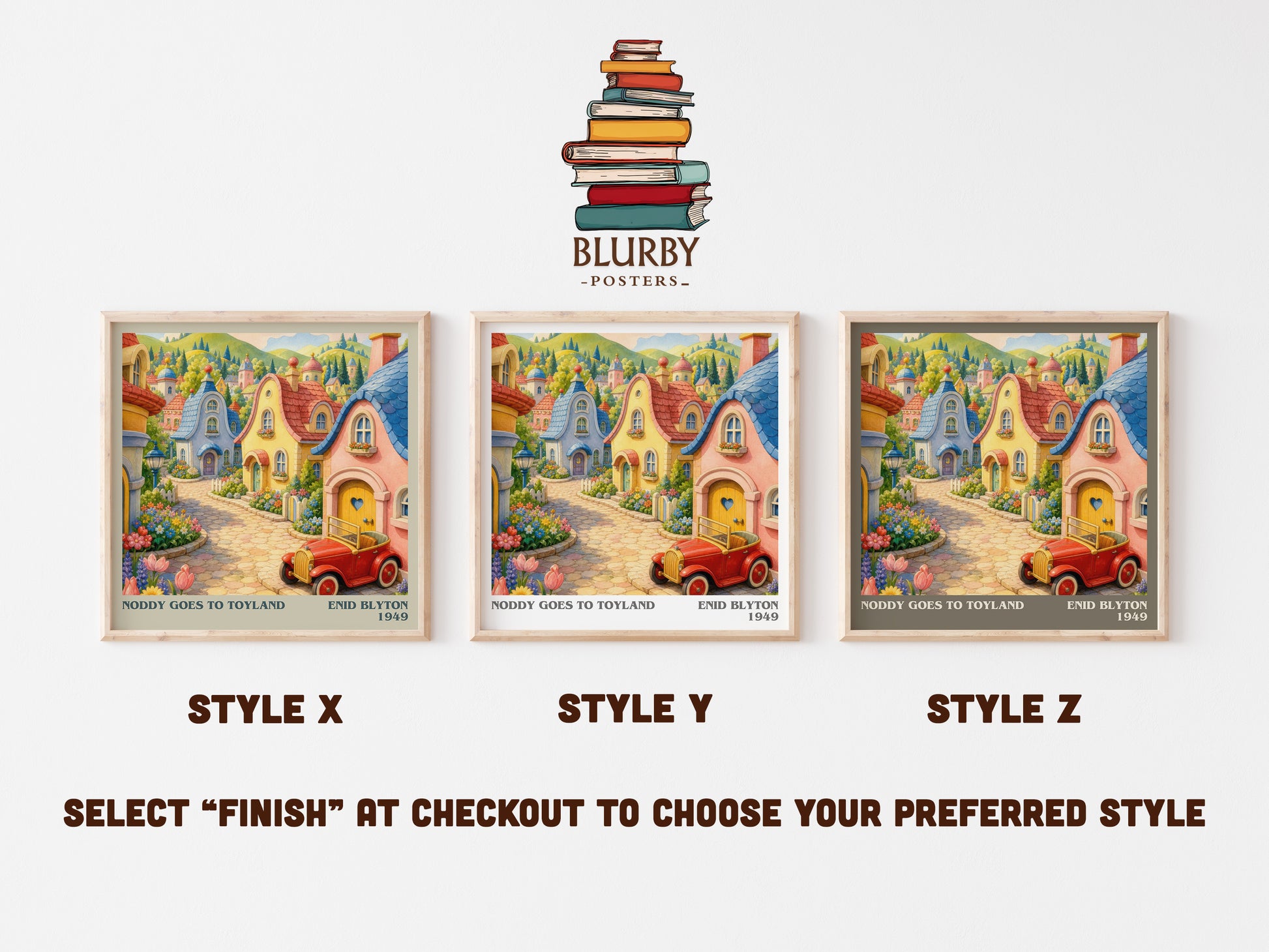 Noddy Goes To Toyland literary print in frame leaning in hallway – childrens wall art