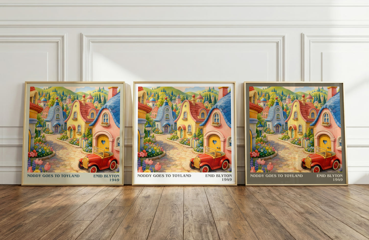 Noddy Goes To Toyland literary art print colour and style options – Enid Blyton book art