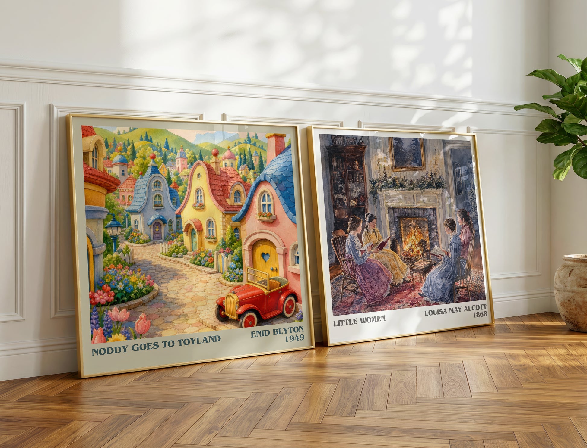 Noddy Goes To Toyland literary print on bookshelf – Enid Blyton fan gift