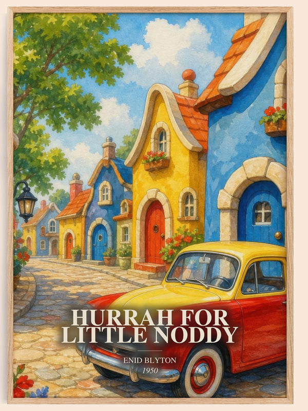 Hurrah For Little Noddy watercolour book poster by Enid Blyton – framed literary art print