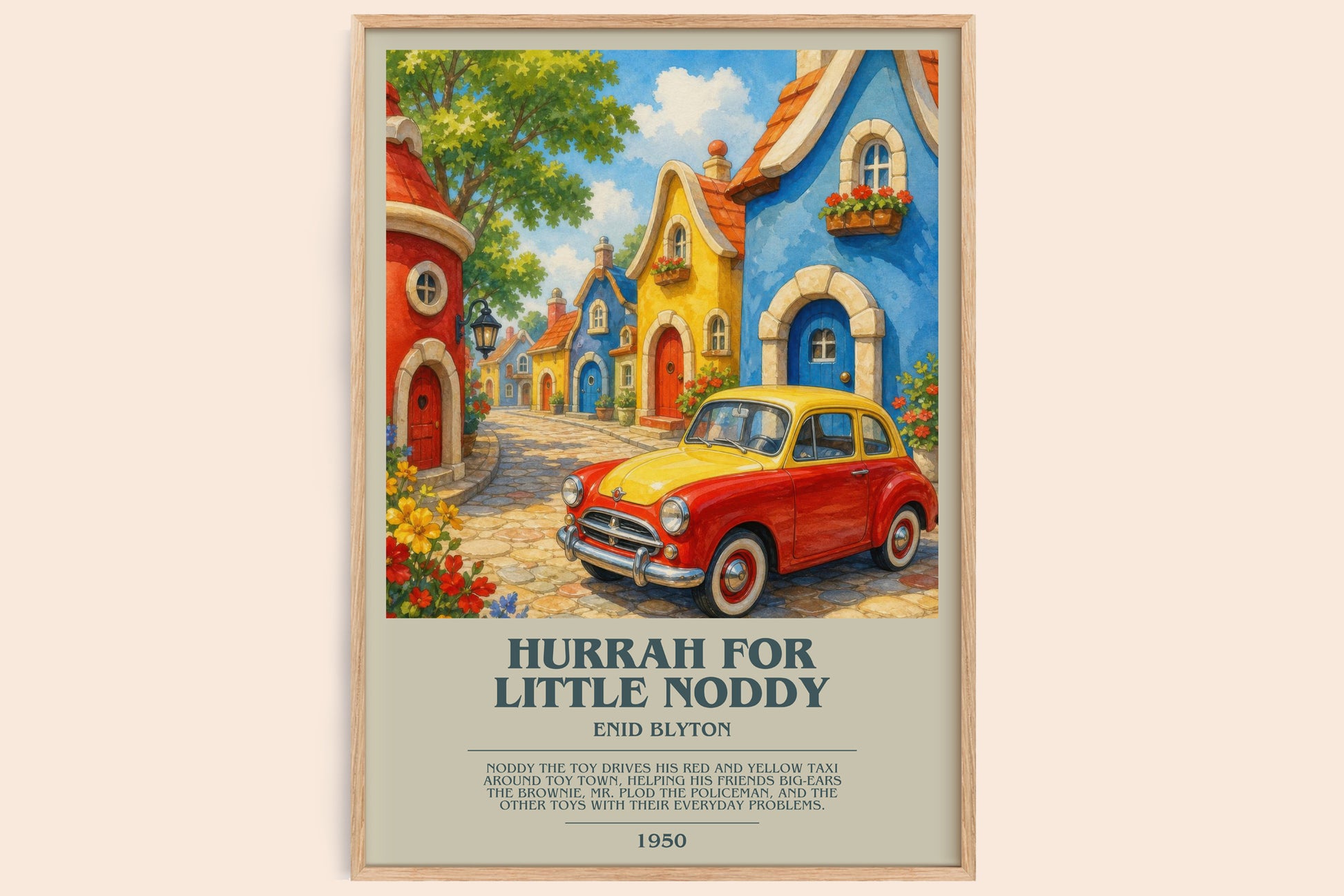 Hurrah For Little Noddy bookish book poster by Enid Blyton – framed literary art print