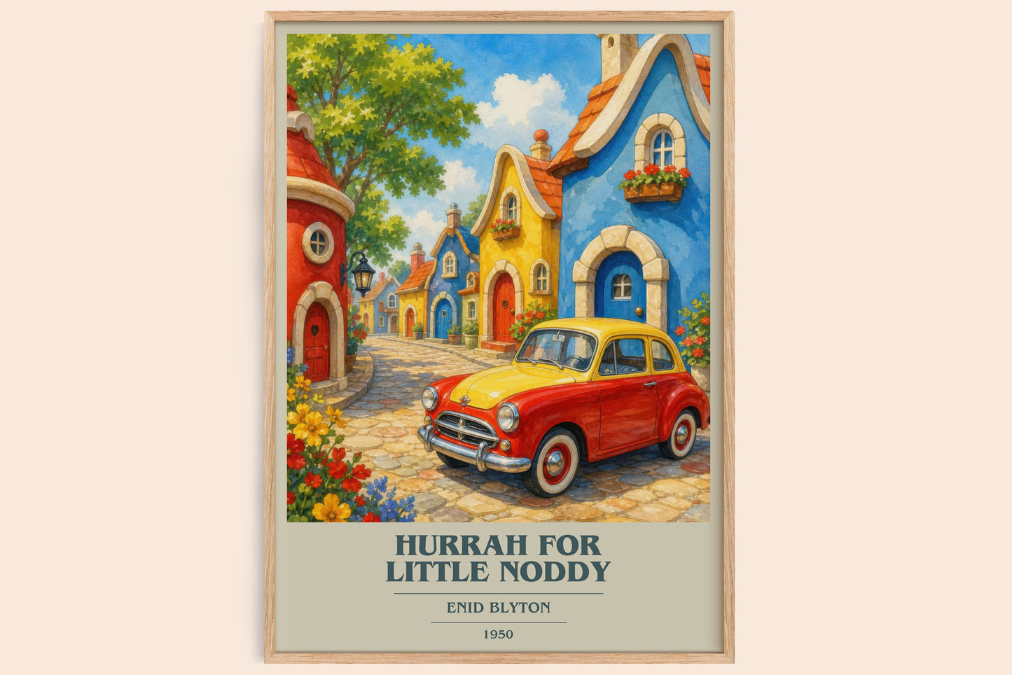 Hurrah For Little Noddy book cover book poster by Enid Blyton – framed literary art print