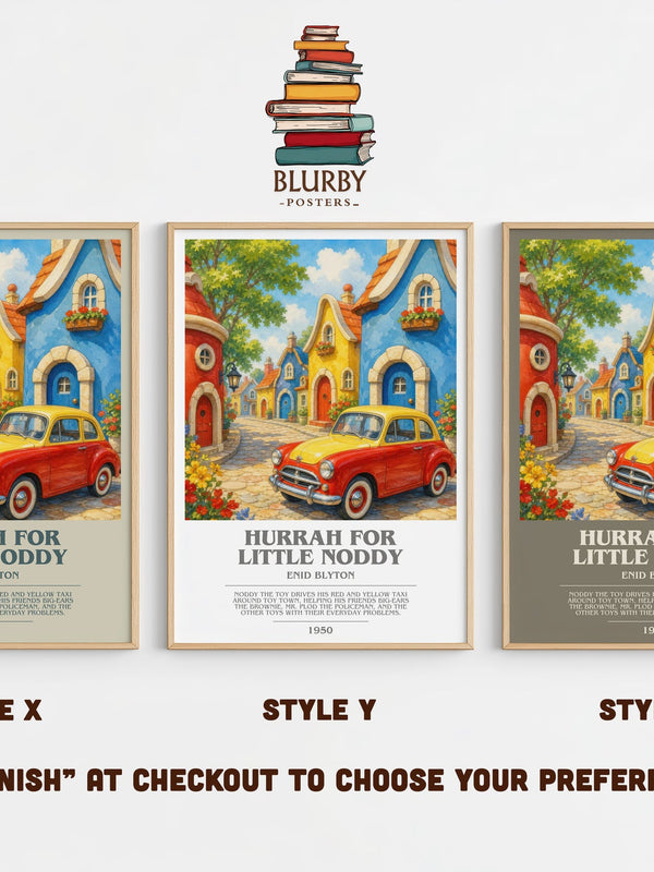 Hurrah For Little Noddy bookish print in frame leaning in hallway – childrens wall art