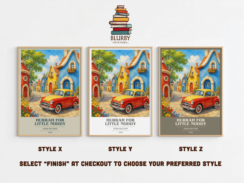 Hurrah For Little Noddy book cover print in frame leaning in hallway – childrens wall art
