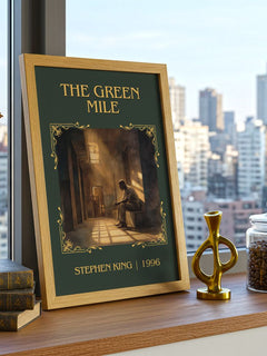 The Green Mile Classic Book Art Print by Stephen King – framed print on a city-view windowsill