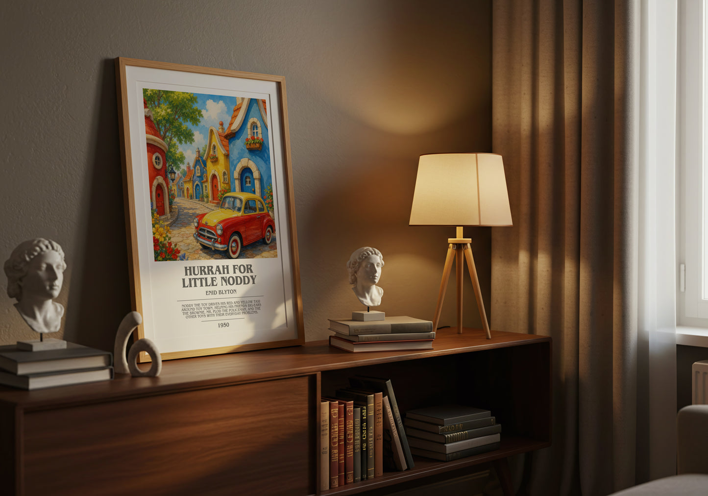 Hurrah For Little Noddy bookish book poster framed on wall – childrens wall art
