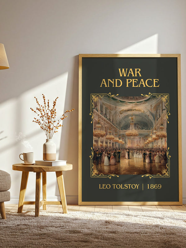 War and Peace classic book art print in frame leaning in hallway – historical fiction wall art