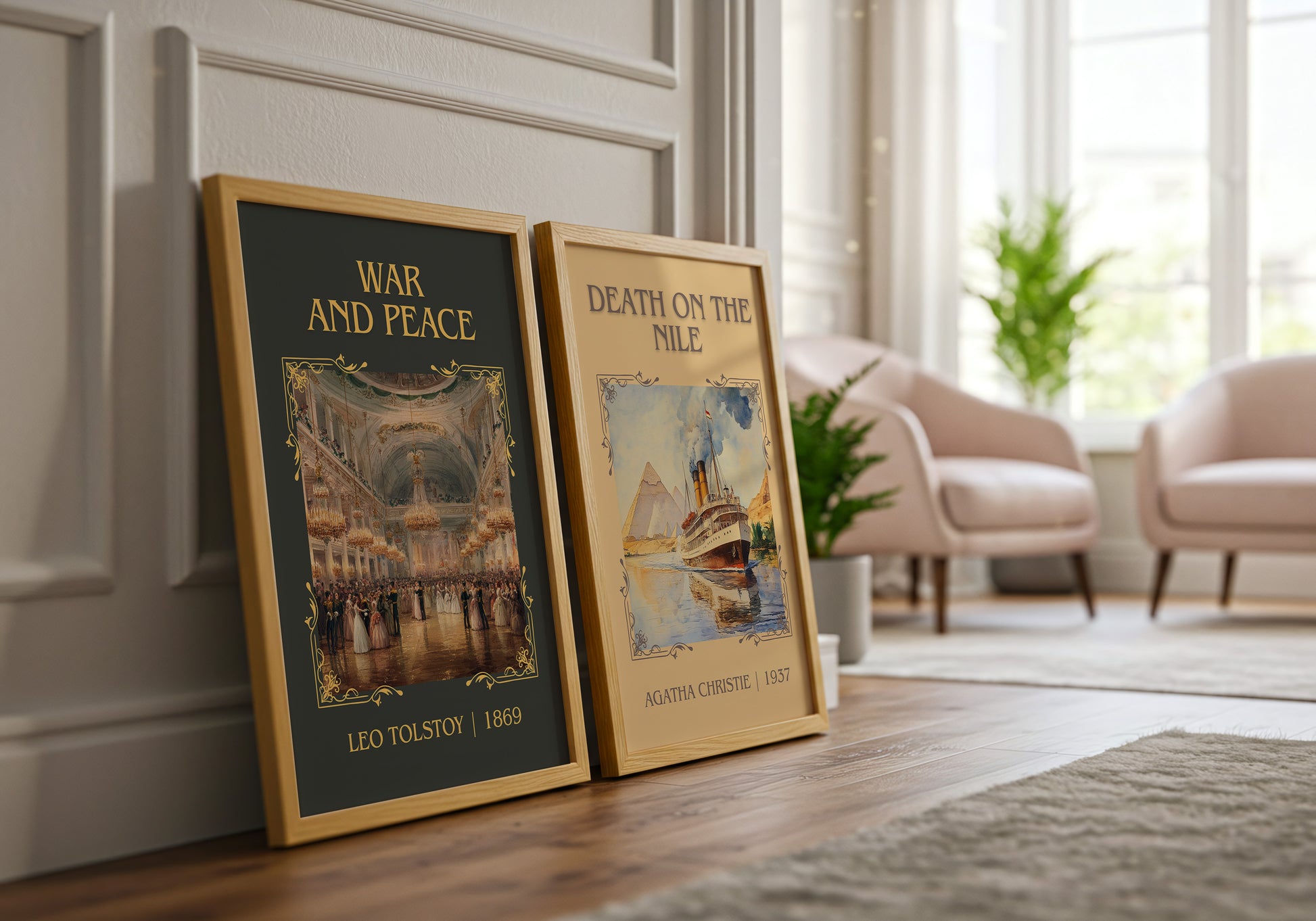 War and Peace classic book art print framed by window – literary home decor