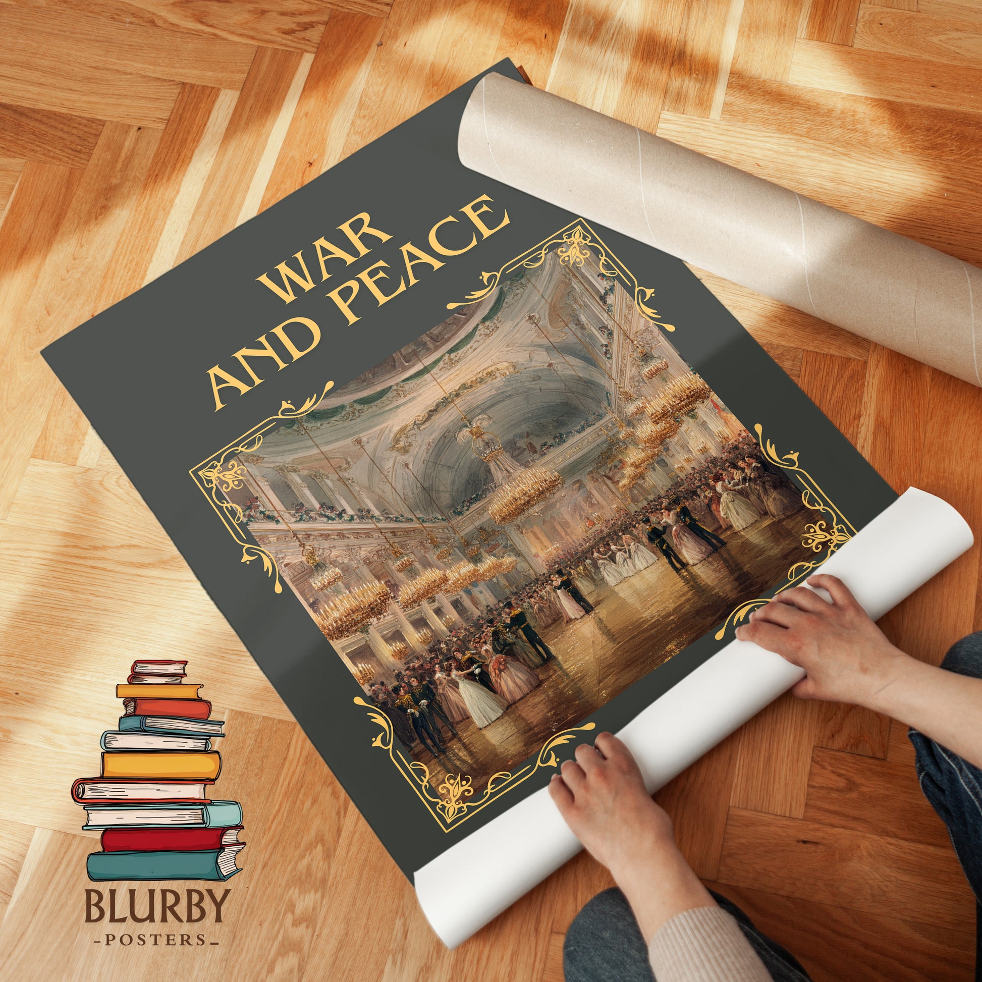 War and Peace classic book art print on bookshelf – Leo Tolstoi fan gift