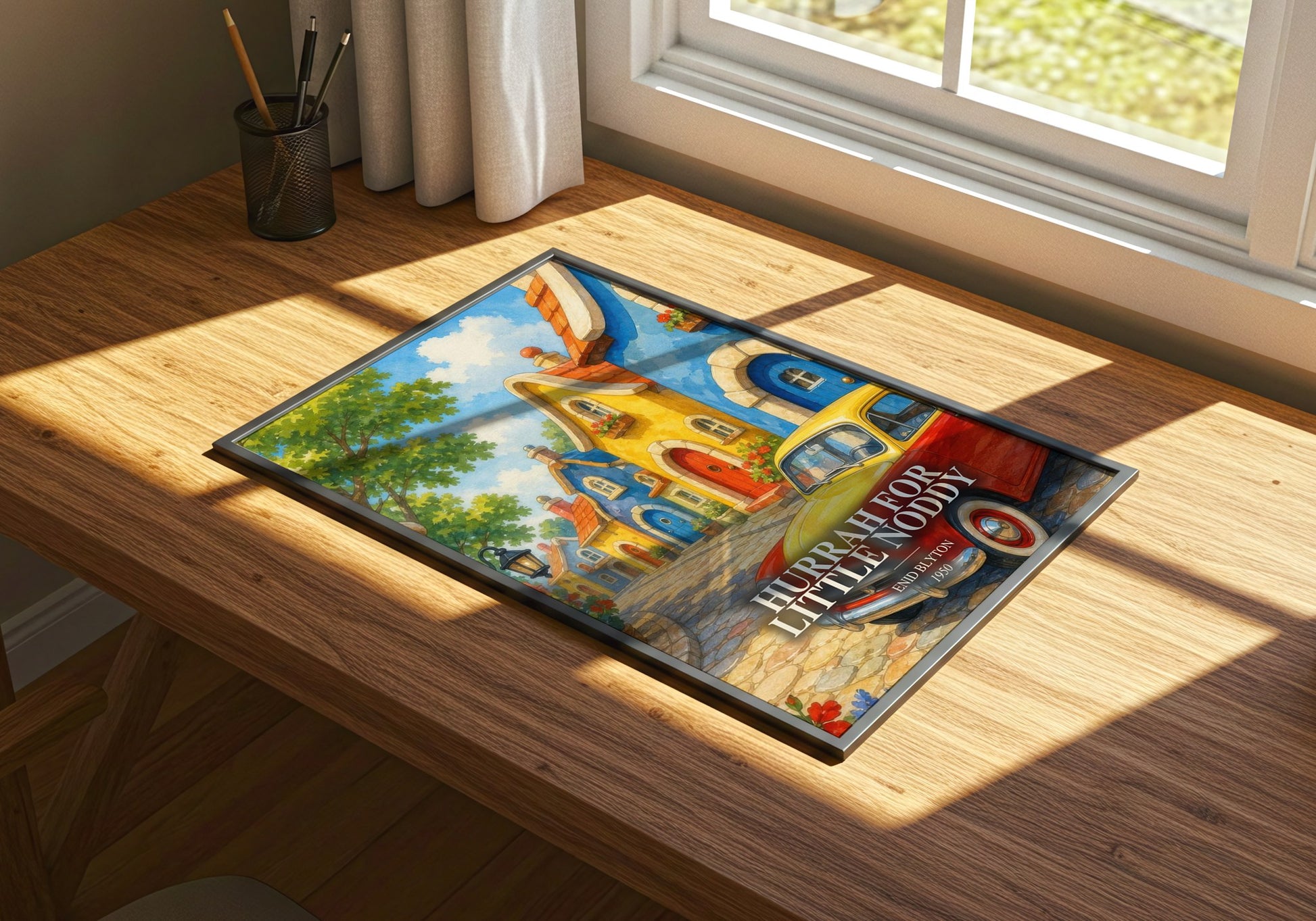Hurrah For Little Noddy watercolour book poster framed on wall – childrens wall art
