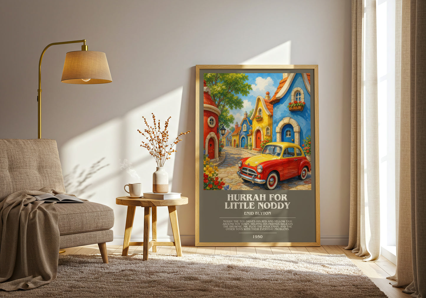 Hurrah For Little Noddy bookish print on bookshelf – Enid Blyton fan gift