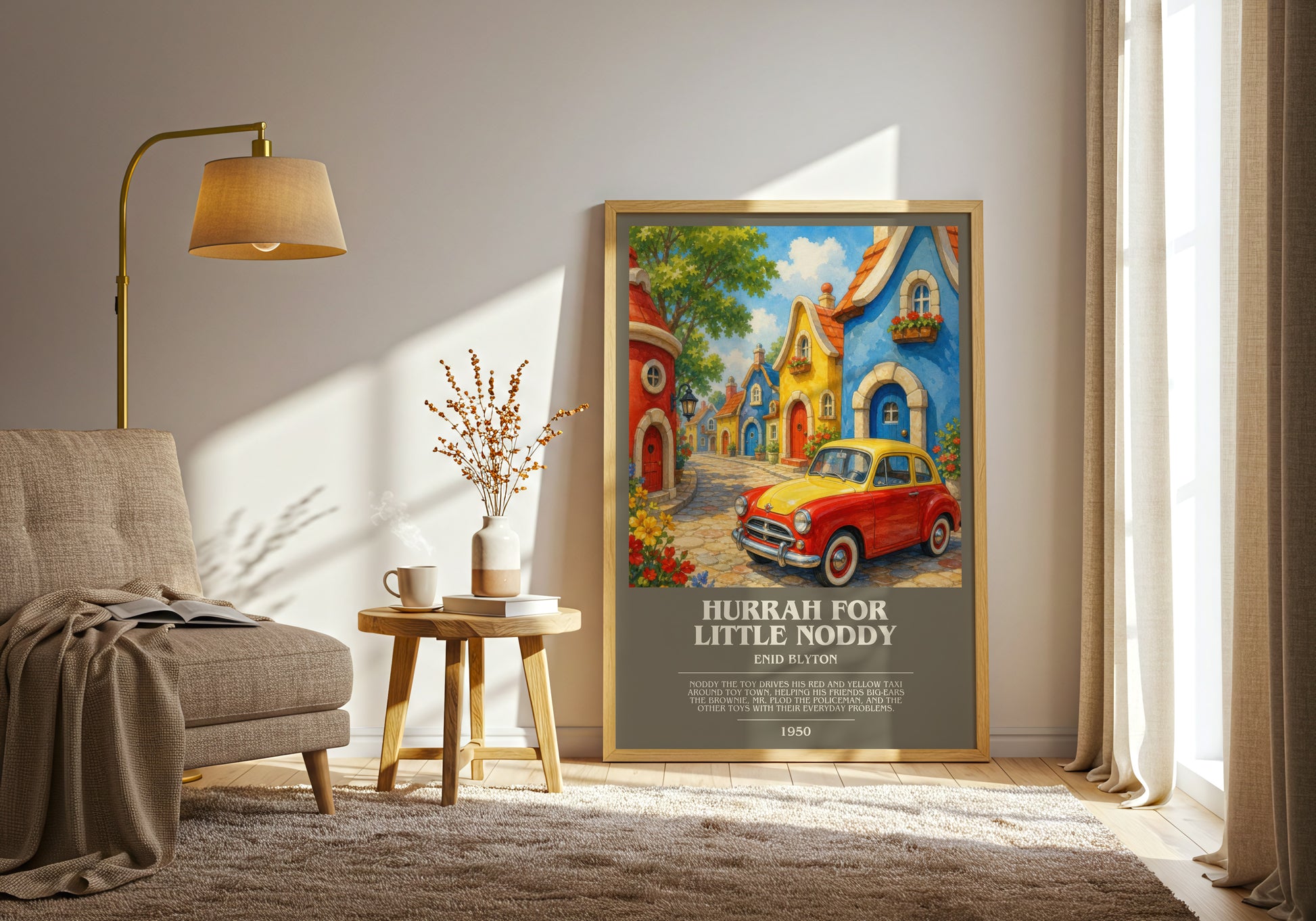 Hurrah For Little Noddy bookish print on bookshelf – Enid Blyton fan gift
